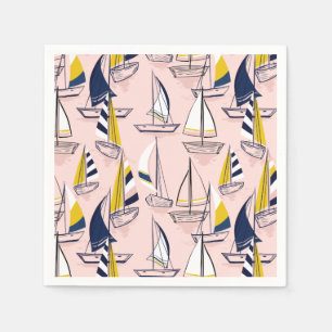Marine-Blau-Gelb-Segelboote auf rosa SeeParty Serviette