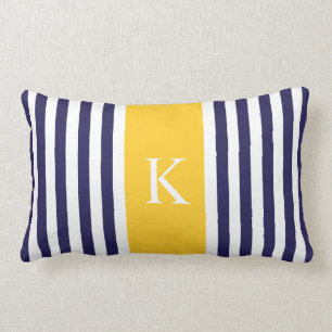 Marine-Blau-Gelb Stripes Monogramm Lendenkissen