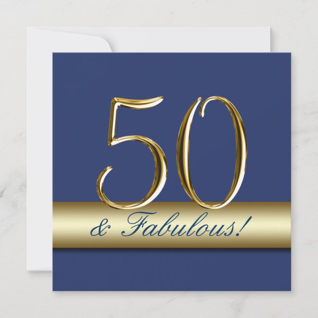 Marine-Blau-Gold 50 und fabelhafter Geburtstag Einladung (Vorderseite)