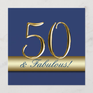 Marine-Blau-Gold 50 und fabelhafter Geburtstag Einladung