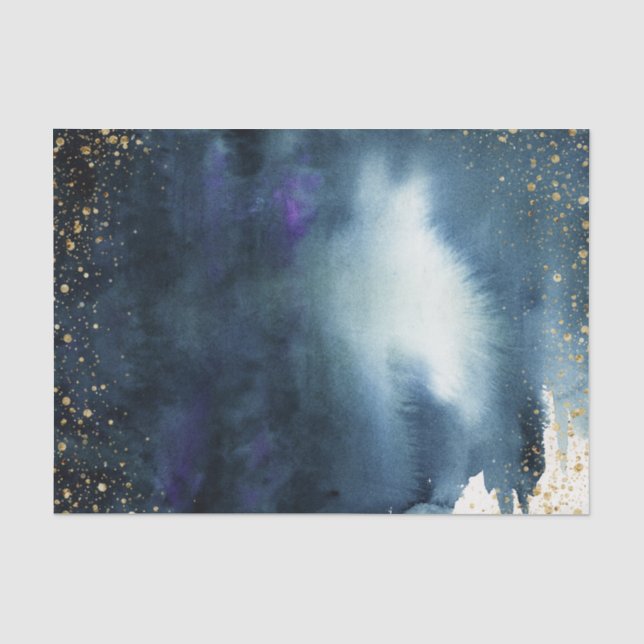 Marine-Blau-GoldAquarell Ombre Seidenpapier (Vorderseite)