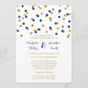 Marine-Blau-Goldconfetti-Hochzeits-Einladungen Einladung
