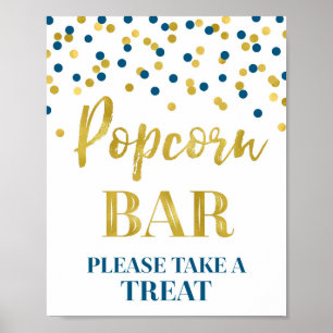 Marine-Blau-Goldconfetti-Popcorn-Bar-Zeichen Poster