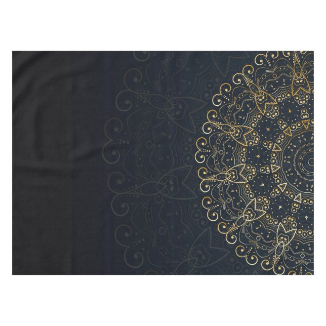 Marine-Blau-Goldelegante Mandala Tischdecke (Vorderseite (Horizontal))