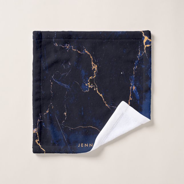 Marine-Blau-goldener Marmor Badhandtuch Set (Waschlappen)