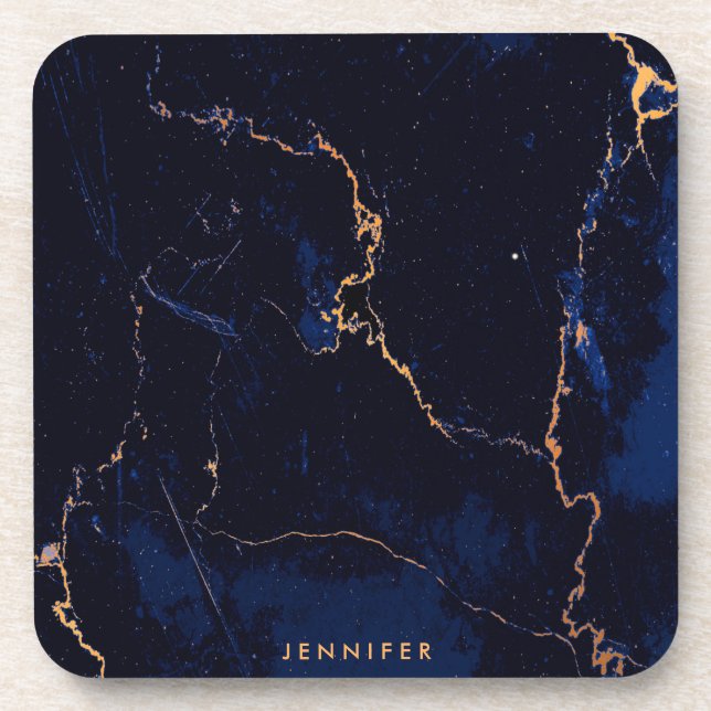 Marine-Blau-goldener Marmor Getränkeuntersetzer (Vorderseite)