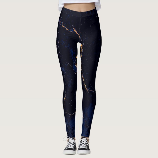 Marine-Blau-goldener Marmor Leggings (Vorderseite)