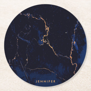 Marine-Blau-goldener Marmor Runder Pappuntersetzer