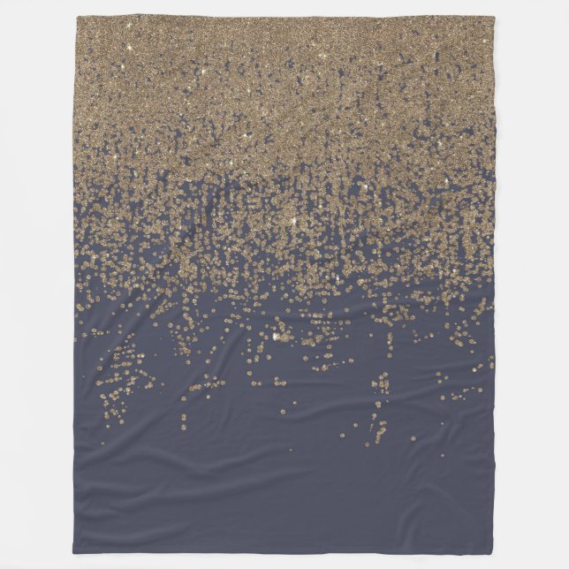Marine-Blau-Goldfunkelnd Glitzer Ombre Fleecedecke (Vorderseite)