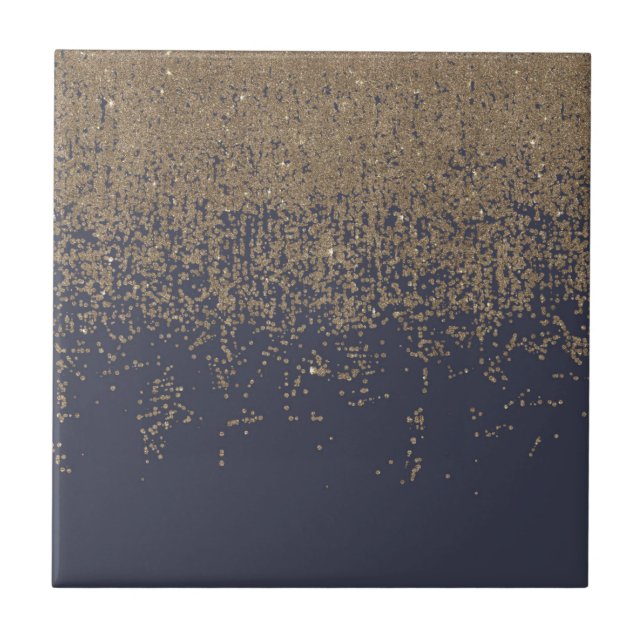 Marine-Blau-Goldfunkelnd Glitzer Ombre Fliese (Vorderseite)
