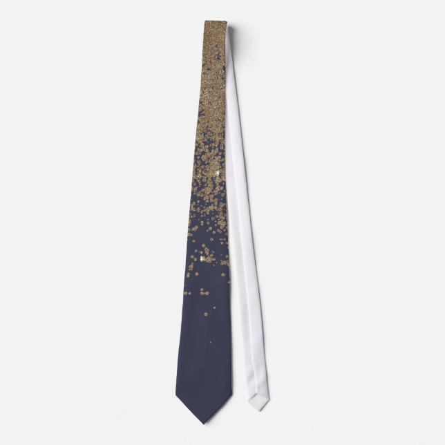 Marine-Blau-Goldfunkelnd Glitzer Ombre Krawatte (Vorderseite)