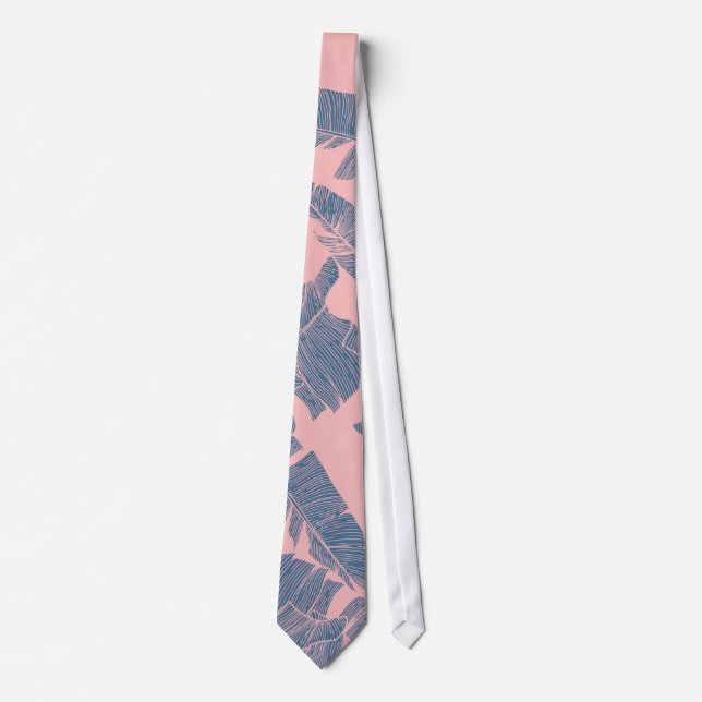 Marine-Blau-korallenrote rosa Banane verlässt Krawatte (Vorderseite)