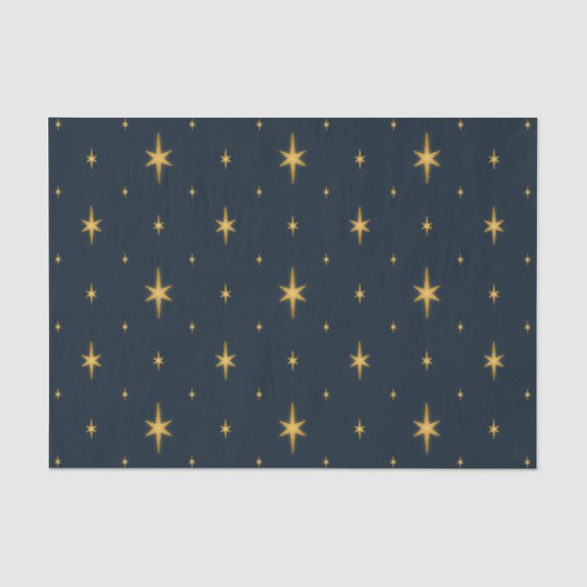 Marine-Blau mit metallischen Goldsternen Seidenpapier (Vorderseite)