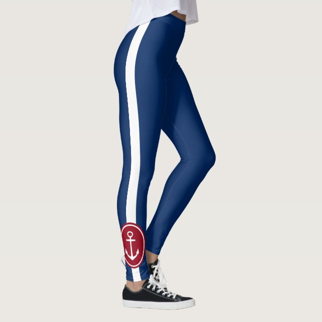 Marine-Blau mit rotem und weißem Anker Leggings (Rechts)
