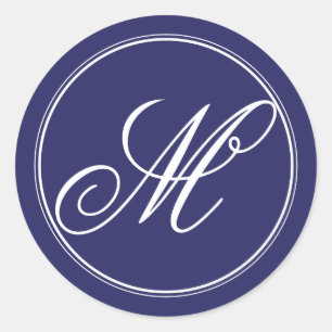 Marine-Blau-Monogramm-Aufkleber Runder Aufkleber