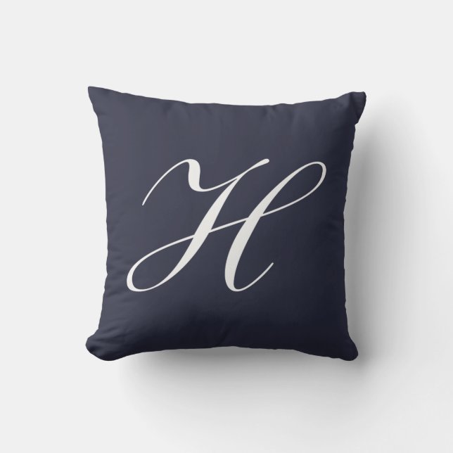 Marine-Blau-Monogramm-Kissen des Buchstabe-H Kissen (Vorderseite)