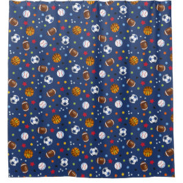 Marine-Blau-multi Sport-Bälle Druckdusche Curtai Duschvorhang
