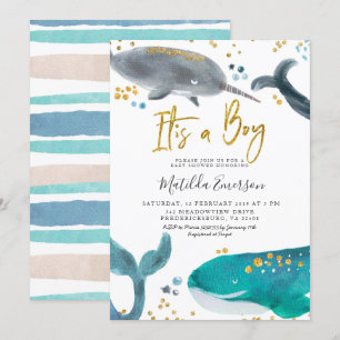 Marine-Blau-oh Baby-Wal-Babyparty-Einladung Einladung