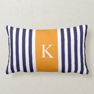 Marine-Blau-Orange Stripes Monogramm Lendenkissen