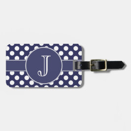 Marine-Blau Polka-Punkt mit Monogramm Gepäck-Umbau Gepäckanhänger