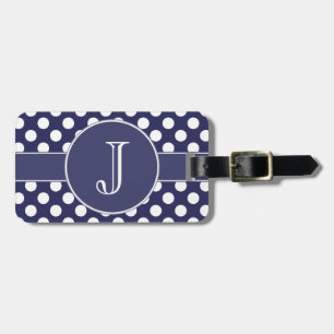 Marine-Blau Polka-Punkt mit Monogramm Gepäck-Umbau Gepäckanhänger