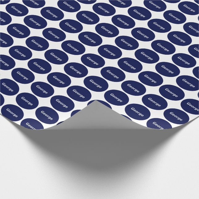 Marine-Blau-Punkt-Muster auf Weiß mit Namen Geschenkpapier (Ecke)