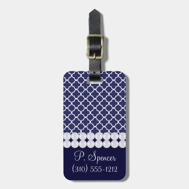 Marine-Blau Quatrefoil Gepäckanhänger (Vorderseite vertikal)