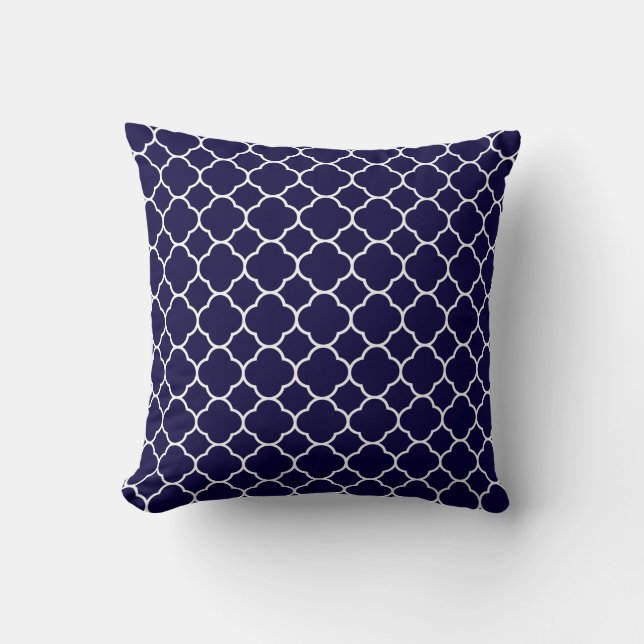 Marine-Blau Quatrefoil Muster Kissen (Vorderseite)