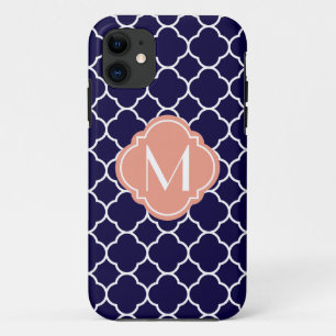 Marine-Blau Quatrefoil Muster mit Monogramm title_seo2