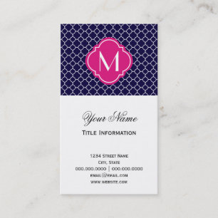 Marine-Blau Quatrefoil Muster mit Monogramm Visitenkarte