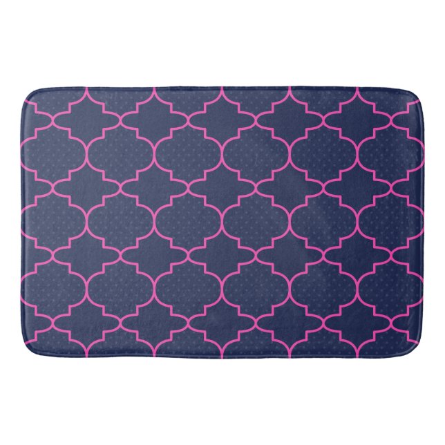 Marine-Blau-Rosa-marokkanisches Muster mit Tupfen Badematte (Vorderseite)