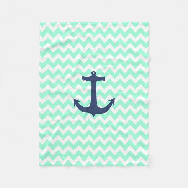 Marine-Blau-Seeanker-Minzen-blaues Zickzack Fleecedecke (Vorderseite)