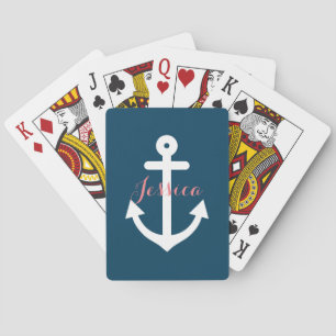 Marine-Blau-Seeanker-Monogramm Spielkarten