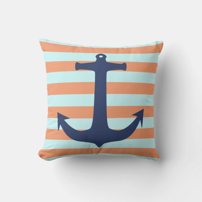 Marine-Blau-Seeanker-orange tadellose blaue Kissen (Vorderseite)