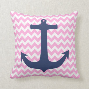 Marine-Blau-Seeanker-Rosa-weißes Zickzack Kissen