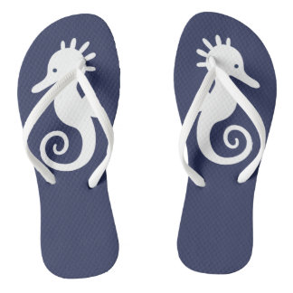 Marine-Blau-Seepferd-Sandelholze Flip Flops