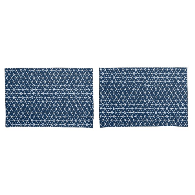 Marine-Blau Shibori geometrischer Tessellation Kissenbezug (Vorderseite-Set)