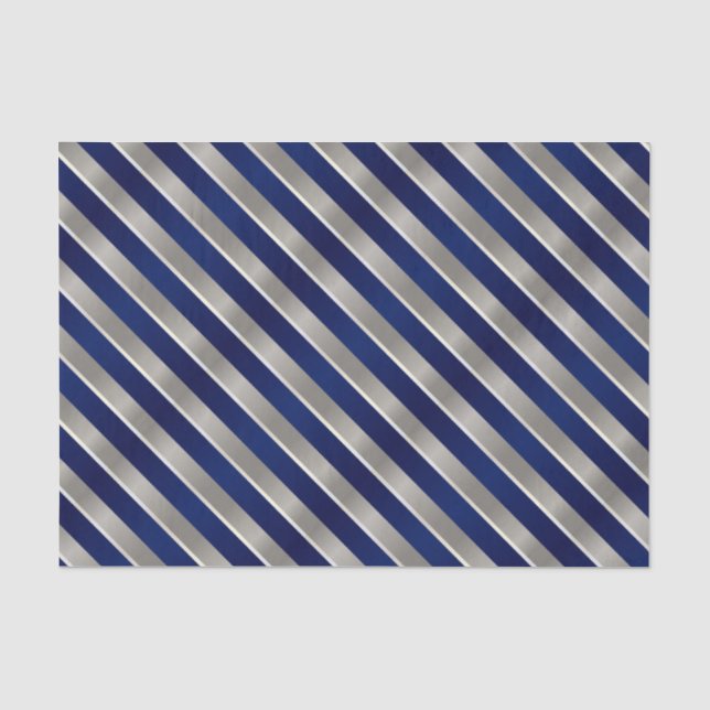 Marine-Blau, Silber und weiße diagonale Streifen Seidenpapier (Vorderseite)