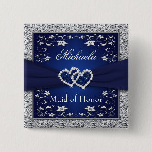 Marine-Blau, silbernes Button