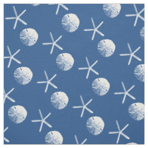 Marine-Blau-Starfish-u. Sand-Dollar-Strand-Thema Stoff