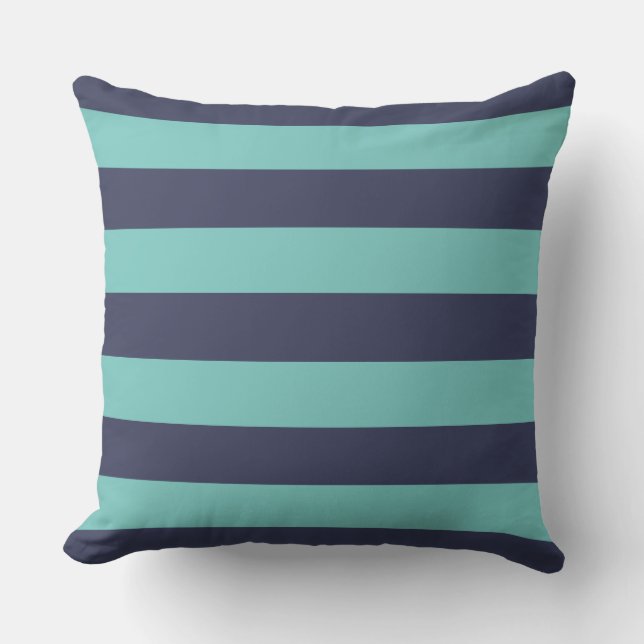 Marine-Blau-Türkis-Streifen Kissen Für Draußen (Vorderseite)