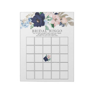 Marine-Blau u. errötet Brautparty-Bingo-Spiel Notizblock