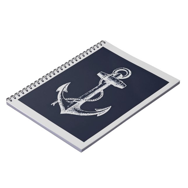 Marine-Blau-u. Grau-Anker Notizblock (Linke Seite)