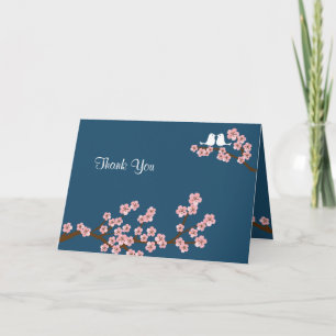 Marine-Blau u. rosa Kirschblüte danken Ihnen Dankeskarte
