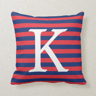 Marine-Blau-u. Rot-Streifen-Monogramm Kissen
