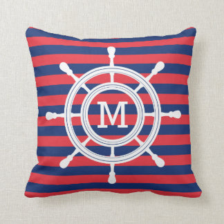 Marine-Blau-u. Rot-Streifen-Steuer-Monogramm Kissen
