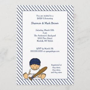 Marine-Blau-u. Weiß-Baseball-Babyparty laden MED Einladung