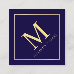 Marine-Blau und Goldelegantes Monogramm Quadratische Visitenkarte