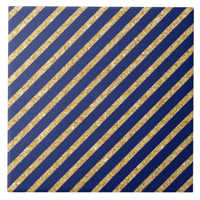 Marine-Blau und GoldGlitzer-diagonales Fliese (Vorderseite)