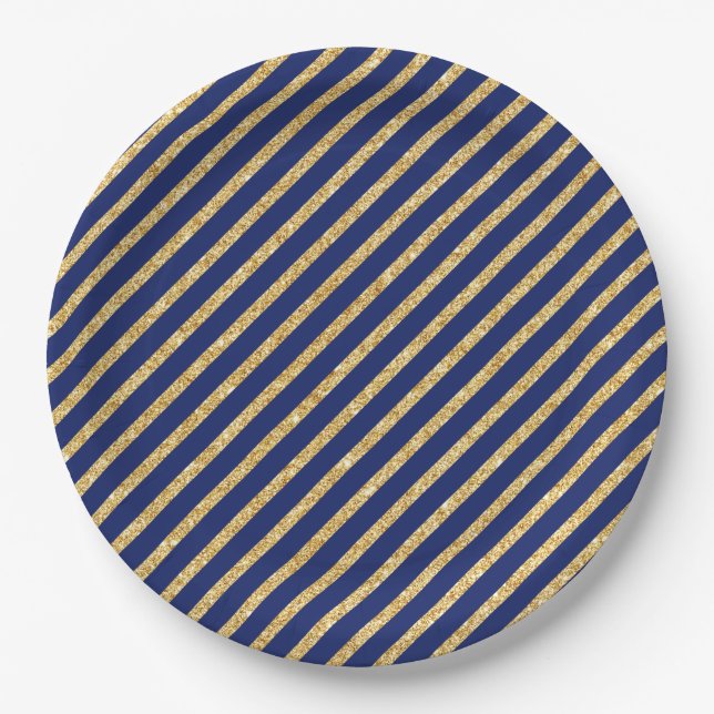 Marine-Blau und GoldGlitzer-diagonales Pappteller (Vorderseite)